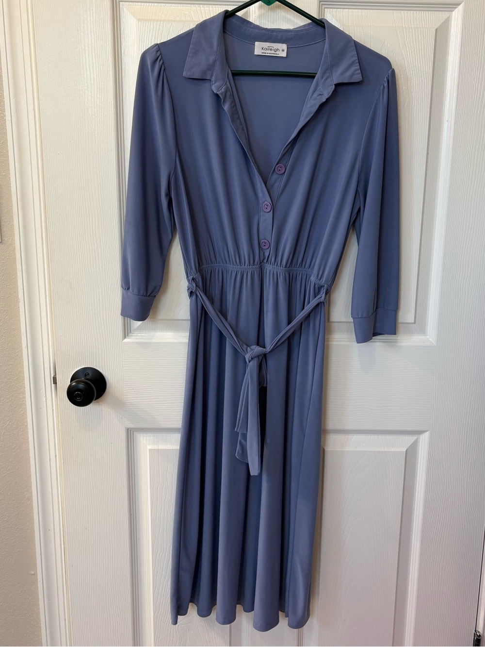 Kaileigh Dusty Lavender-Blue Midi Shirt Dress with Tie Waist
